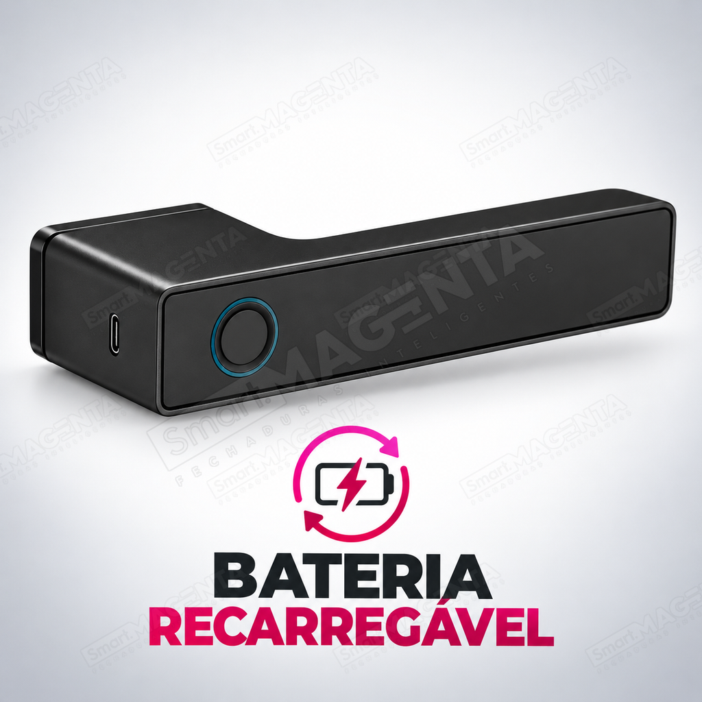 Fechadura Digital Lumina Audaz Preta Minimalista: bateria recarregavel