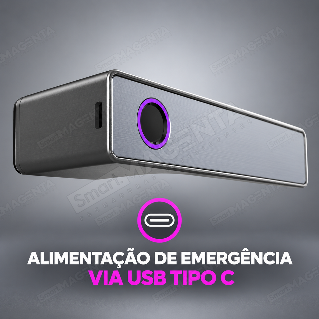 Fechadura Digital Lumina Audaz Prata Onix Minimalista: emergência USB