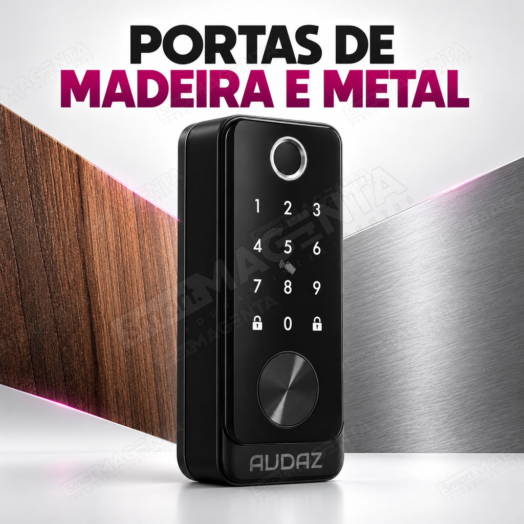 Fechadura Pulse Audaz Rolete Preta Ttlock: madeira metal