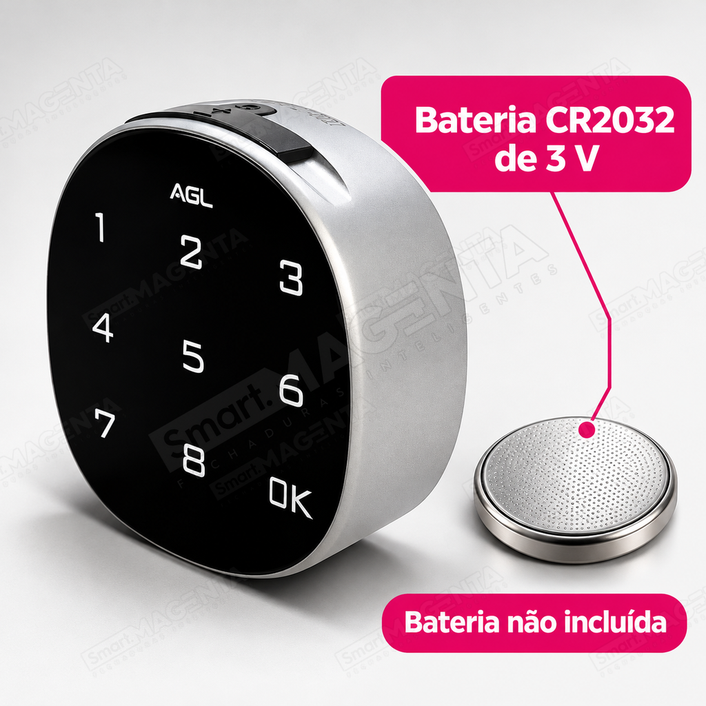 Fechadura Digital AGL Mobili Compact: bateria cr2032