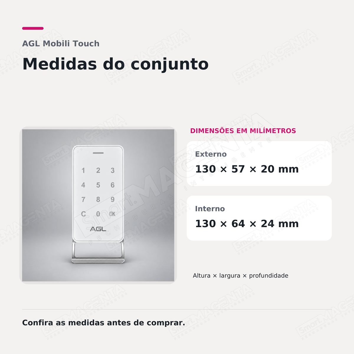 Fechadura Digital AGL Mobili Touch: medidas