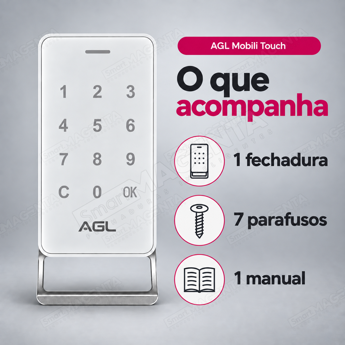 Fechadura Digital AGL Mobili Touch: conteúdo da caixa