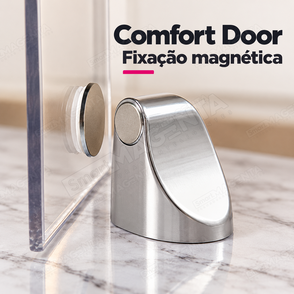 Prendedor Trava Porta Magnético Comfort Door Prata com Adesivo 3M: fixacao magnetica