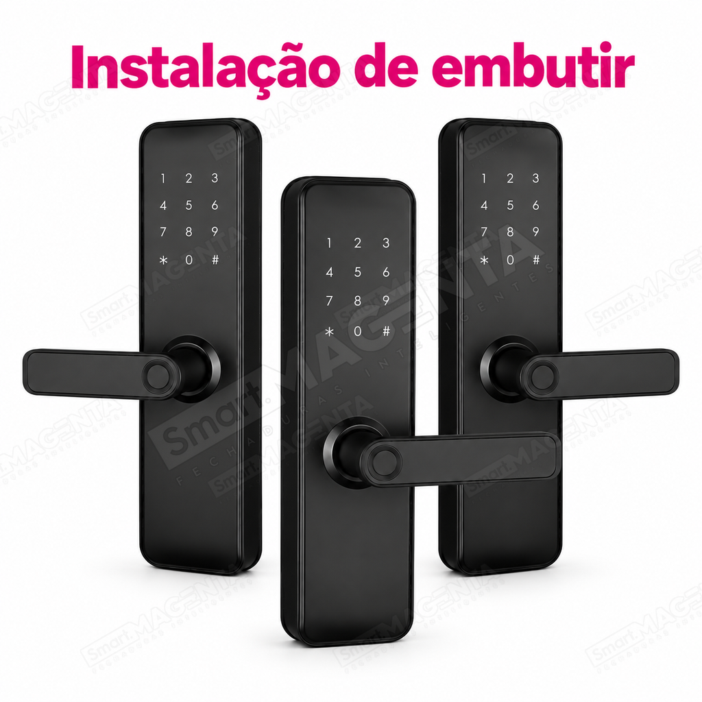 Kit 3 Fechaduras Digitais Papaiz Fit Lock: instalacao de embutir