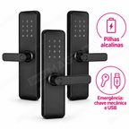 Kit 3 Fechaduras Digitais Papaiz Fit Lock: alimentação e emergência
