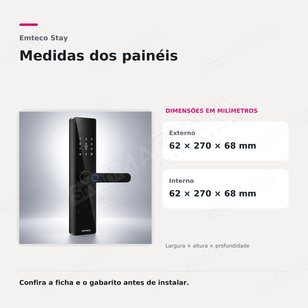 Fechadura Digital Emteco Stay: medidas dos painéis