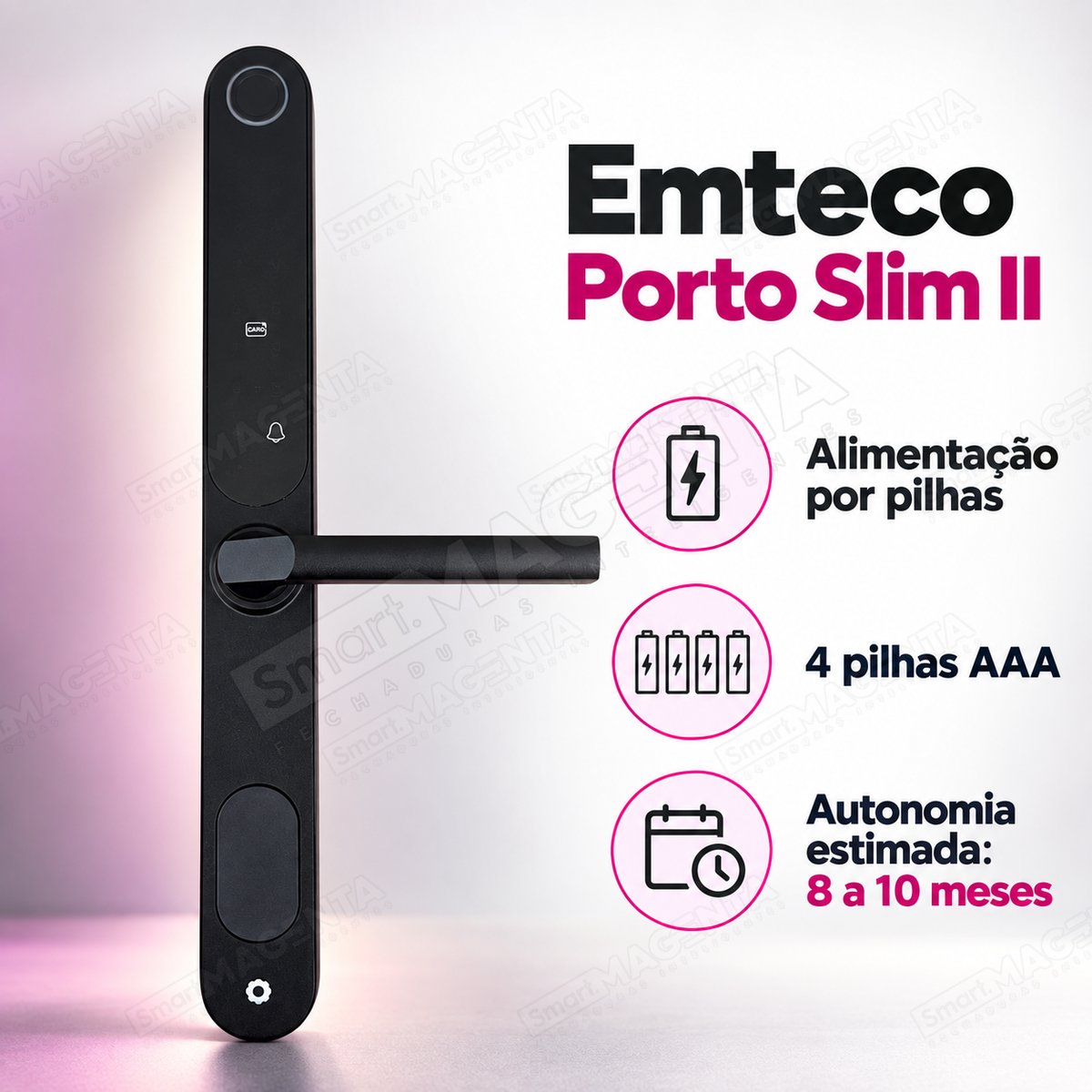 Fechadura Digital Emteco Porto Slim II: alimentação por pilhas