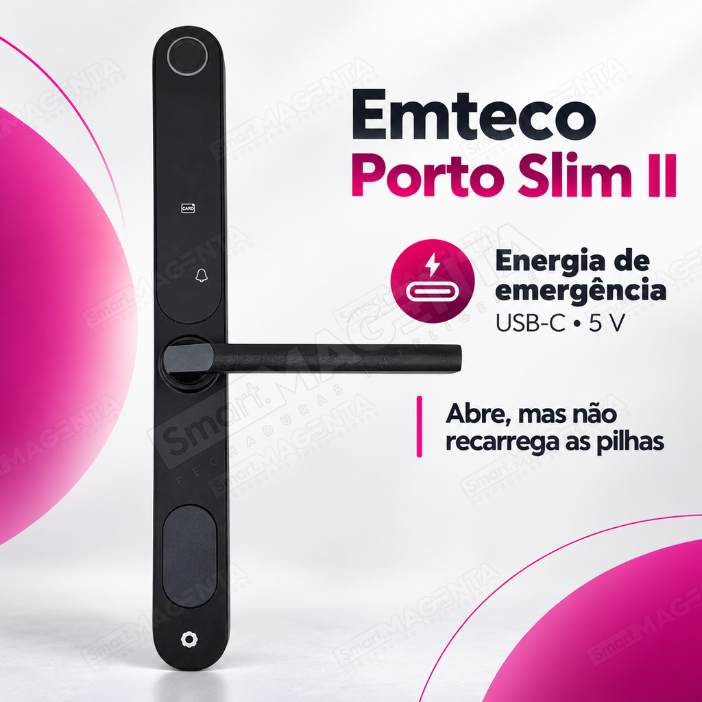 Fechadura Digital Emteco Porto Slim II: energia de emergência