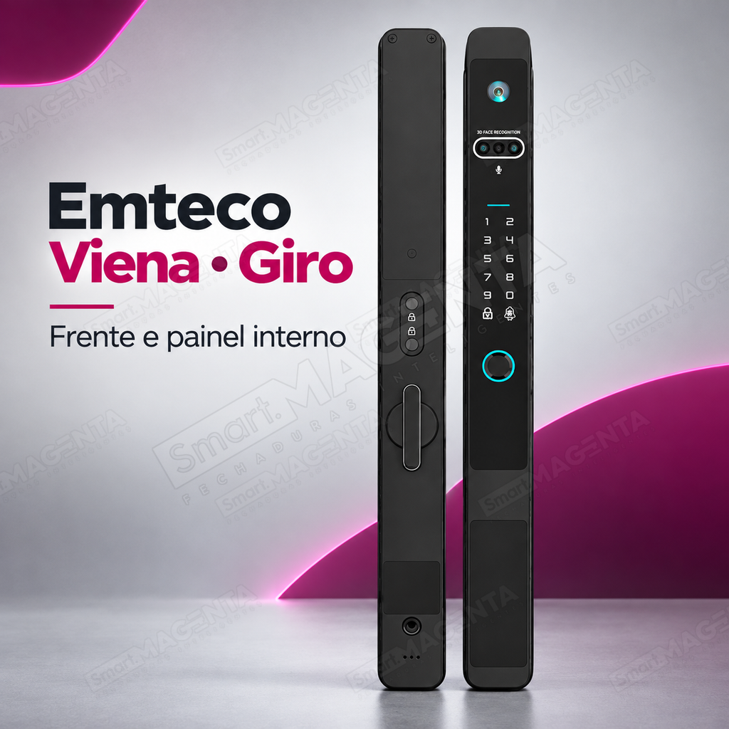 Fechadura Digital Emteco Viena: frente e painel interno
