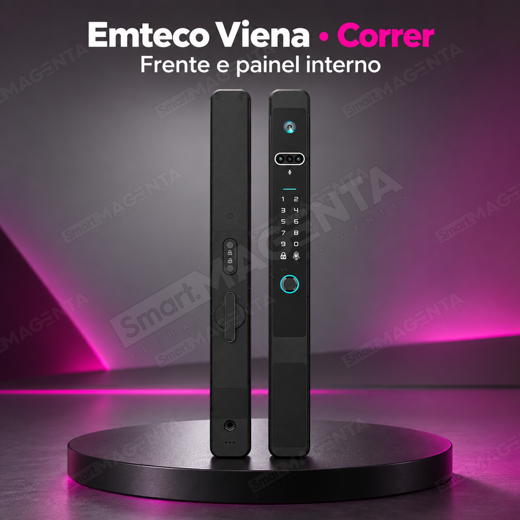 Fechadura Digital Emteco Viena: frente e painel interno