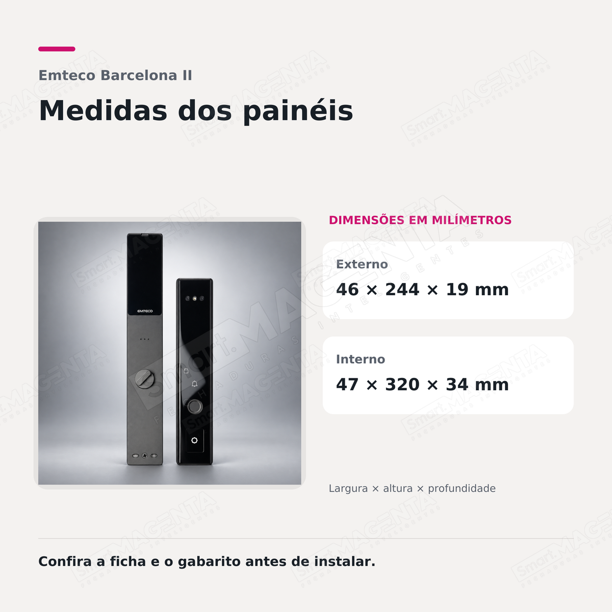 Fechadura Digital Emteco Barcelona II: medidas dos painéis