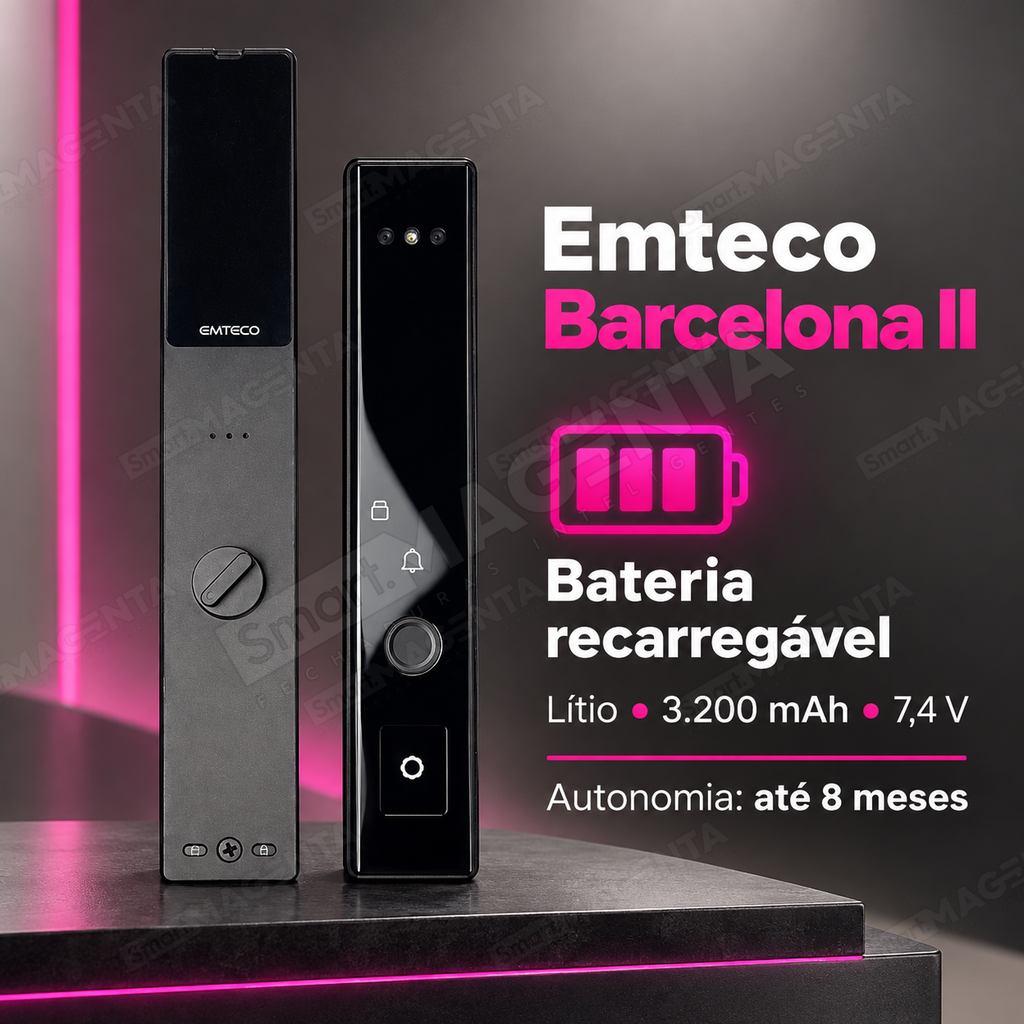Fechadura Digital Emteco Barcelona II: bateria recarregavel