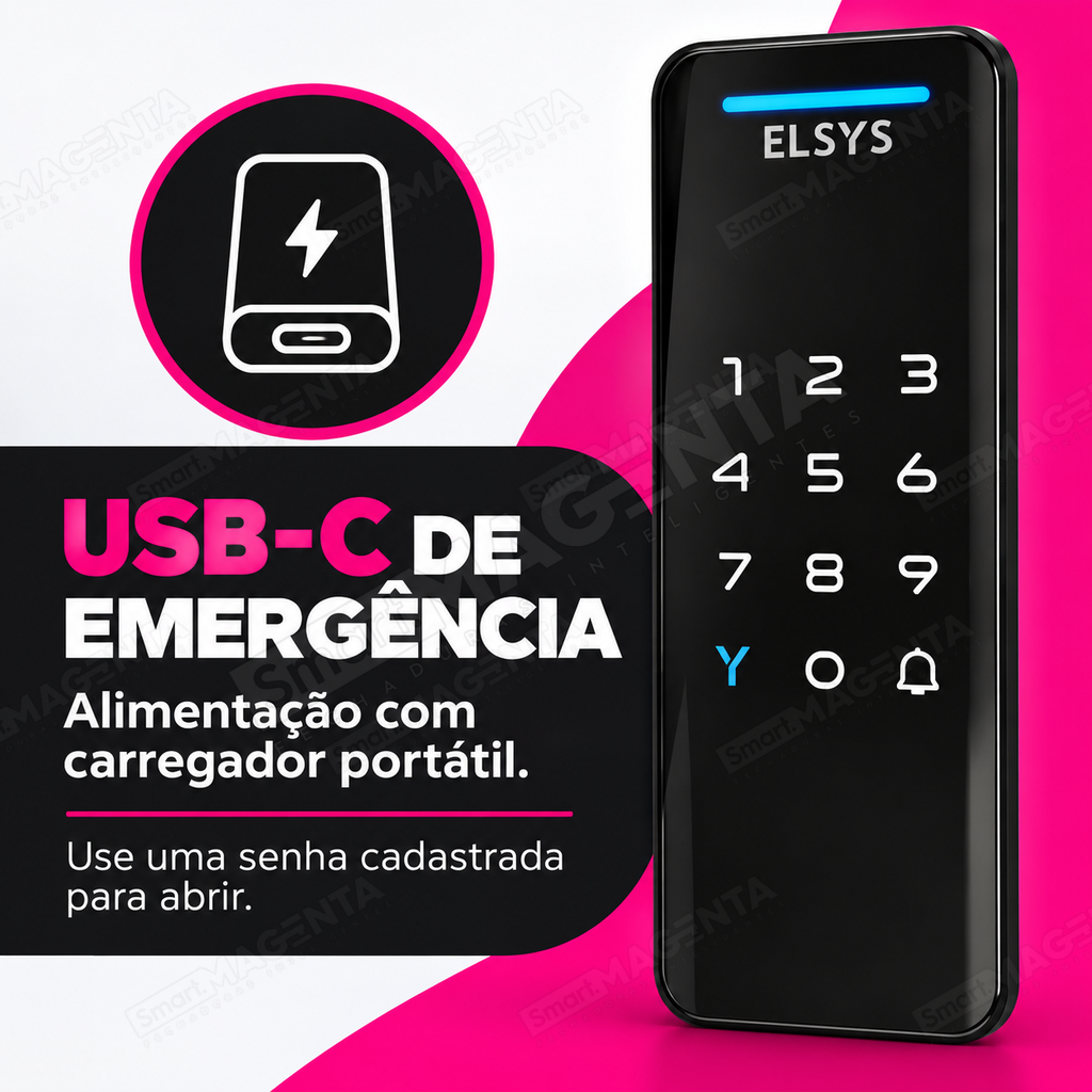 Fechadura Digital Elsys Pop Preta: USB-C emergência