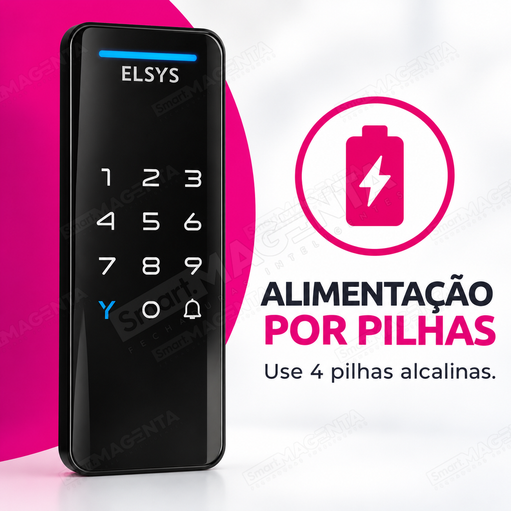Fechadura Digital Elsys Pop Preta: pilhas alcalinas