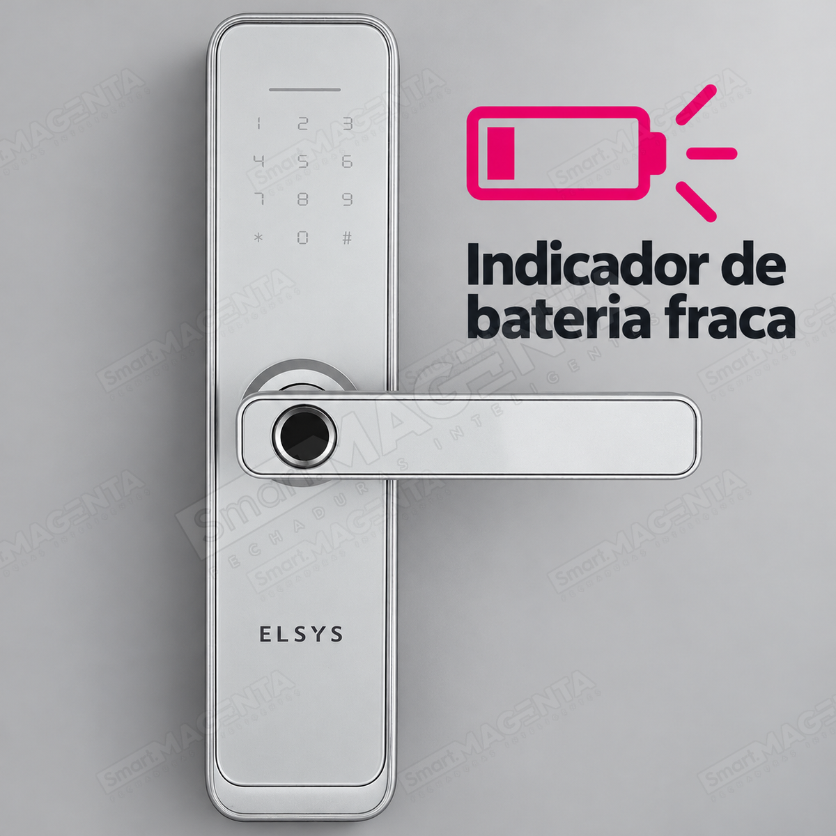 Fechadura Digital Elsys Clássica ESF-DE4000B Prata: aviso de bateria