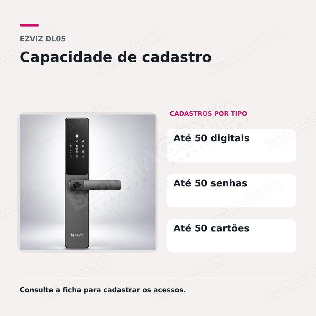 Fechadura Digital Ezviz DL05: capacidade de cadastro