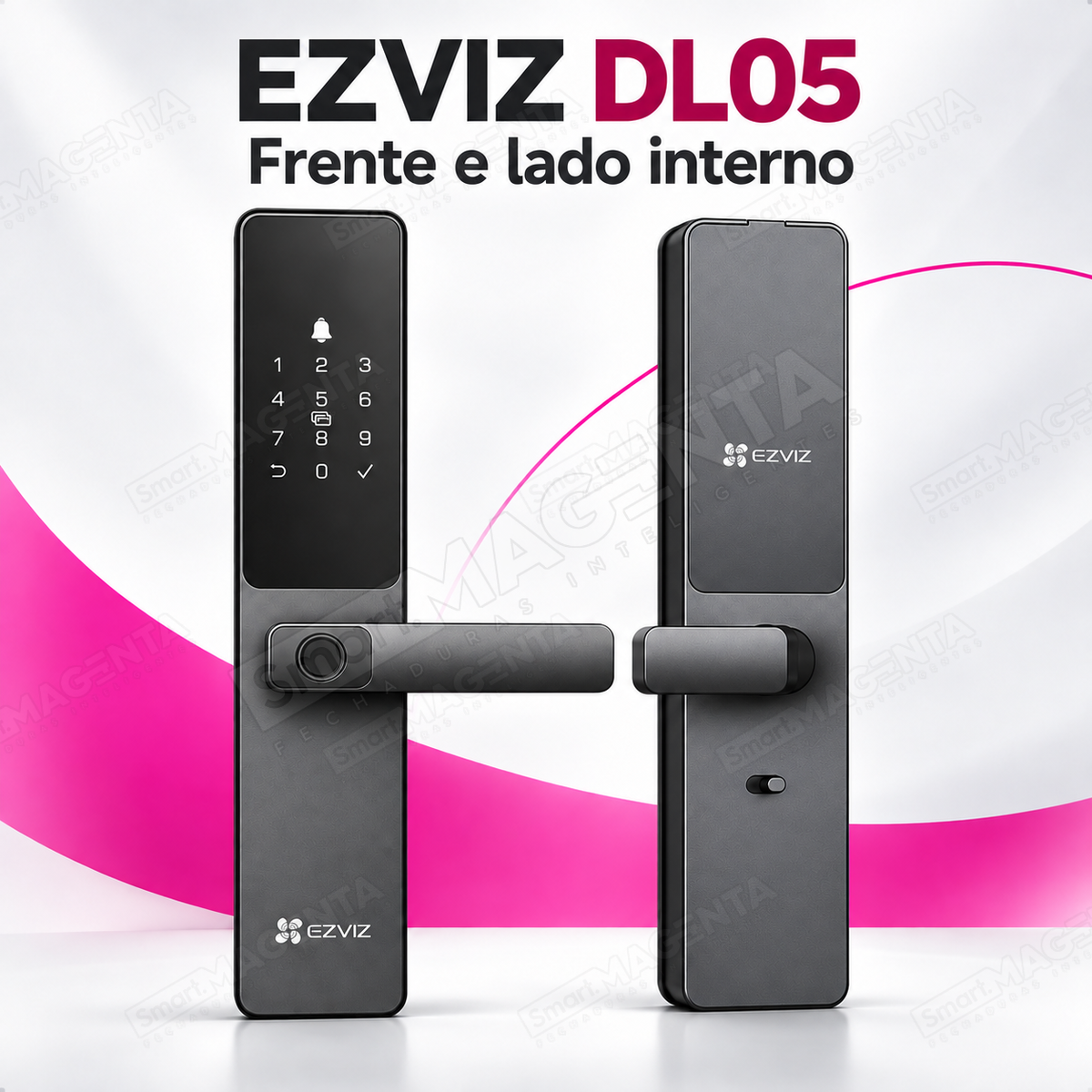 Fechadura Digital Ezviz DL05: frente e lado interno