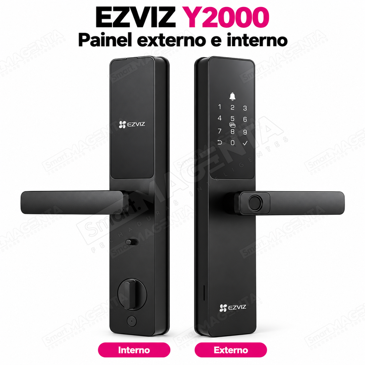 Fechadura Digital Ezviz Y2000: painéis externo e interno