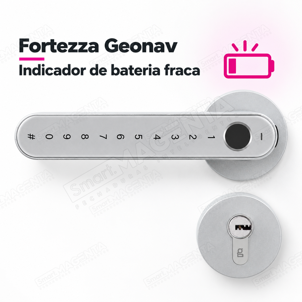 Fechadura Digital Geonav FBE03: aviso de bateria fraca