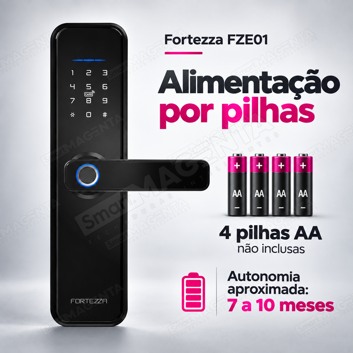 Fechadura Digital Geonav FZE01: alimentação autonomia