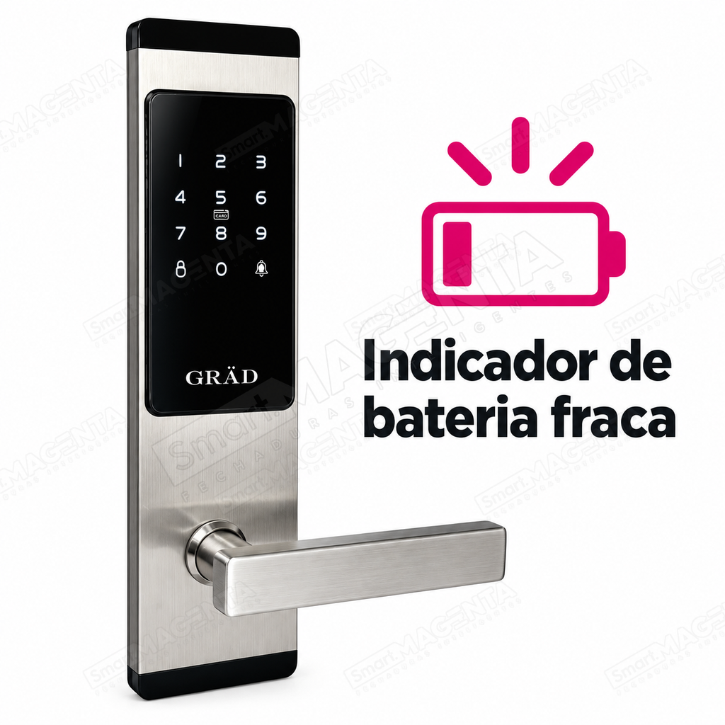 Fechadura Digital Grad Orion 9000: aviso de bateria fraca