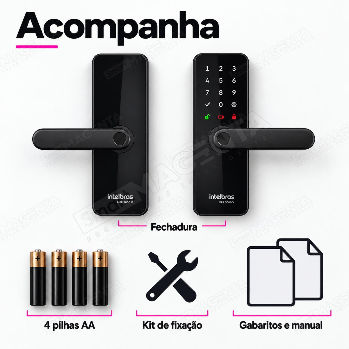 Fechadura Digital Intelbras MFR3000 V: conteúdo da caixa