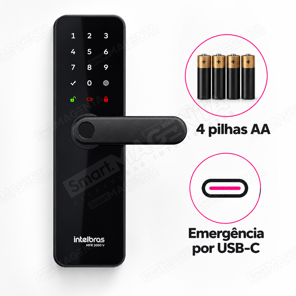 Fechadura Digital Intelbras MFR3000 V: alimentação emergência