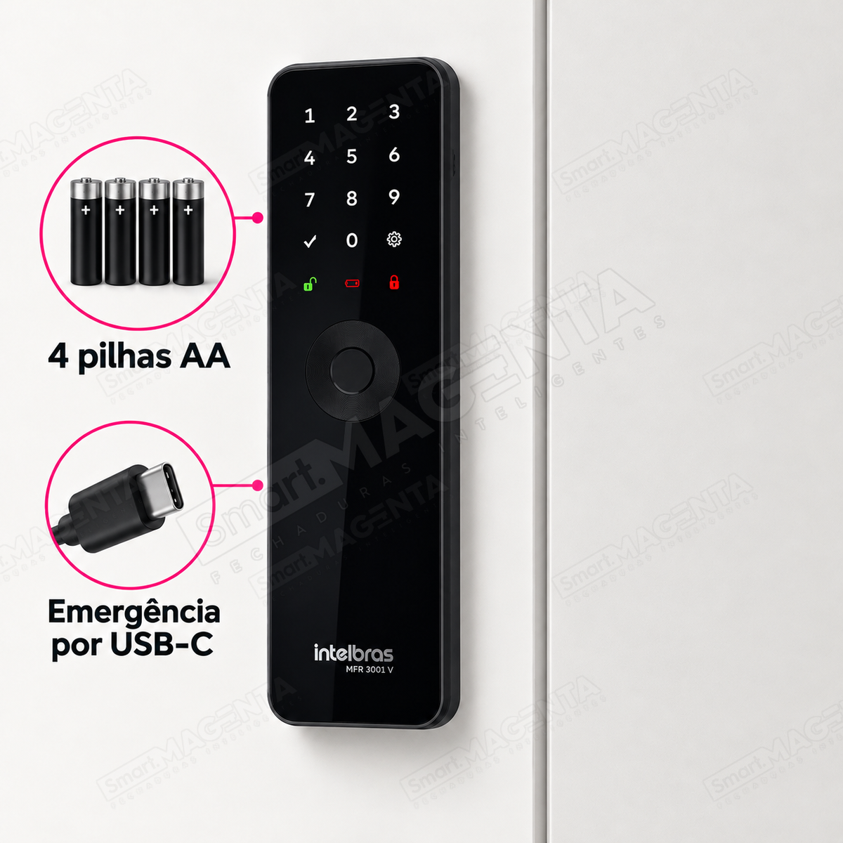 Fechadura Digital Intelbras MFR3001 V: alimentação emergência