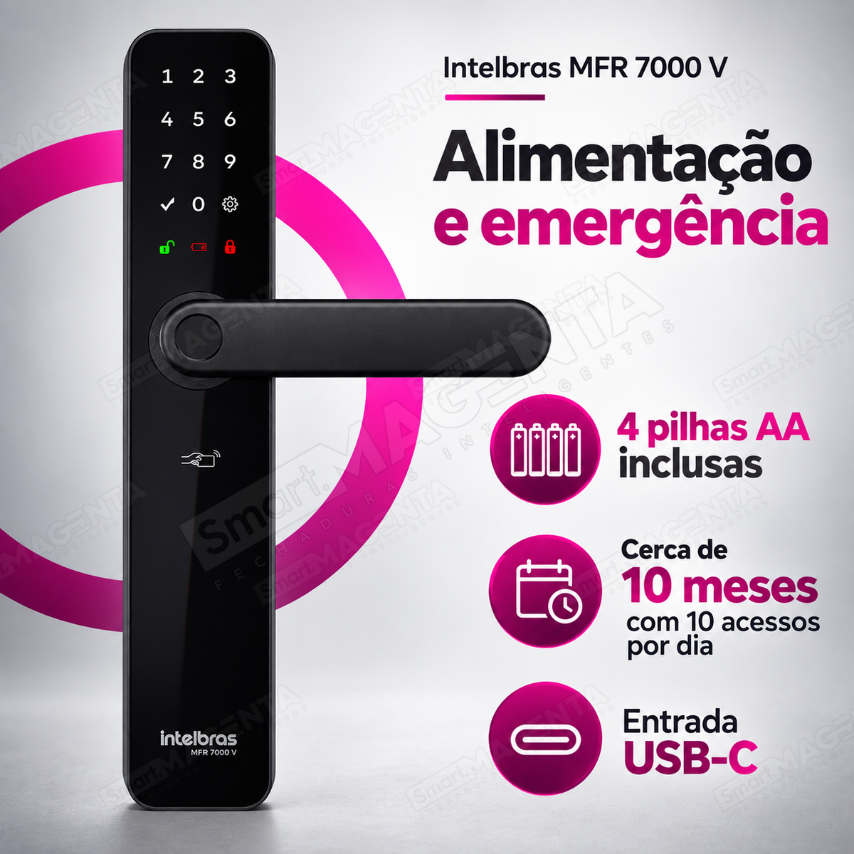Fechadura Digital Intelbras MFR7000 V: alimentação emergência