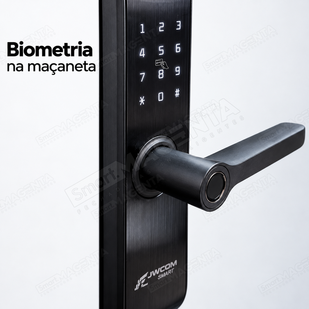 Fechadura Digital JWCOM FD517 com Biometria, Senha e Cartão NFC: maçaneta