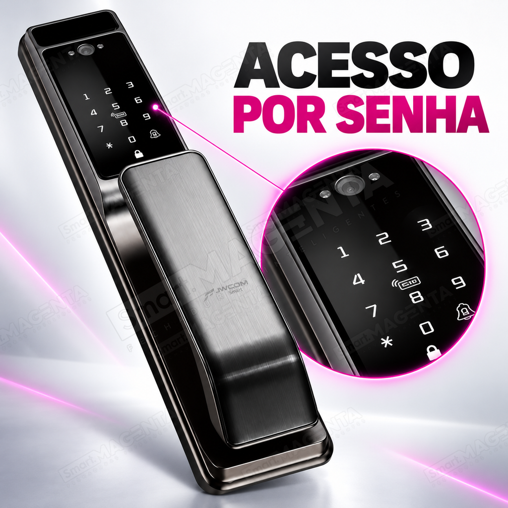 Fechadura Digital JWCOM  Reconhecimento Facial Wi-Fi com App Tuya, Biometria e Cartão: senha