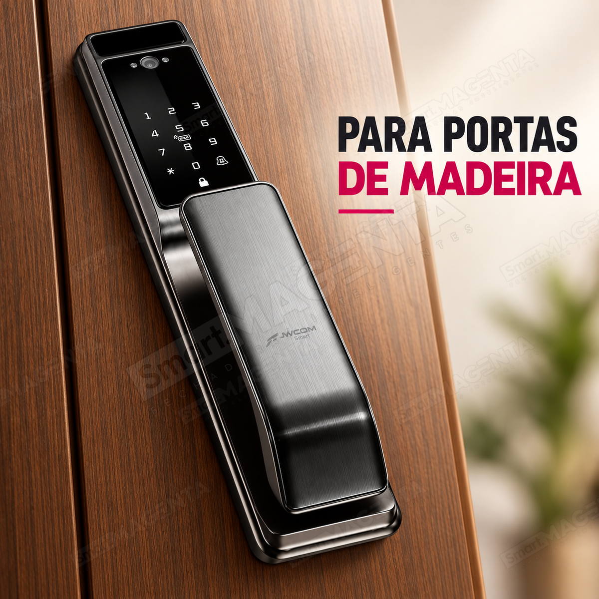 Fechadura Digital JWCOM  Reconhecimento Facial Wi-Fi com App Tuya, Biometria e Cartão: madeira