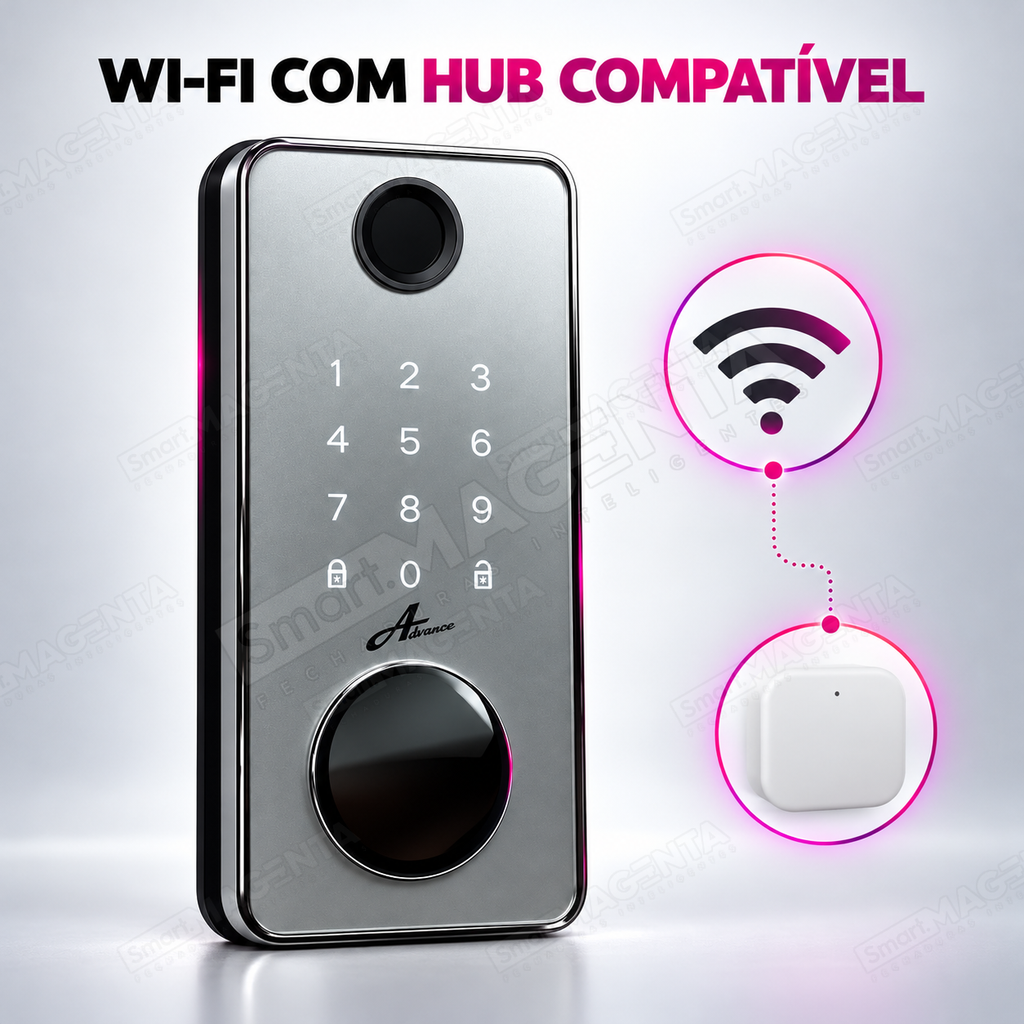 Fechadura Eletrônica Advance 8600A Cinza Ttlock Rolete com hub Wi-Fi: wifi hub