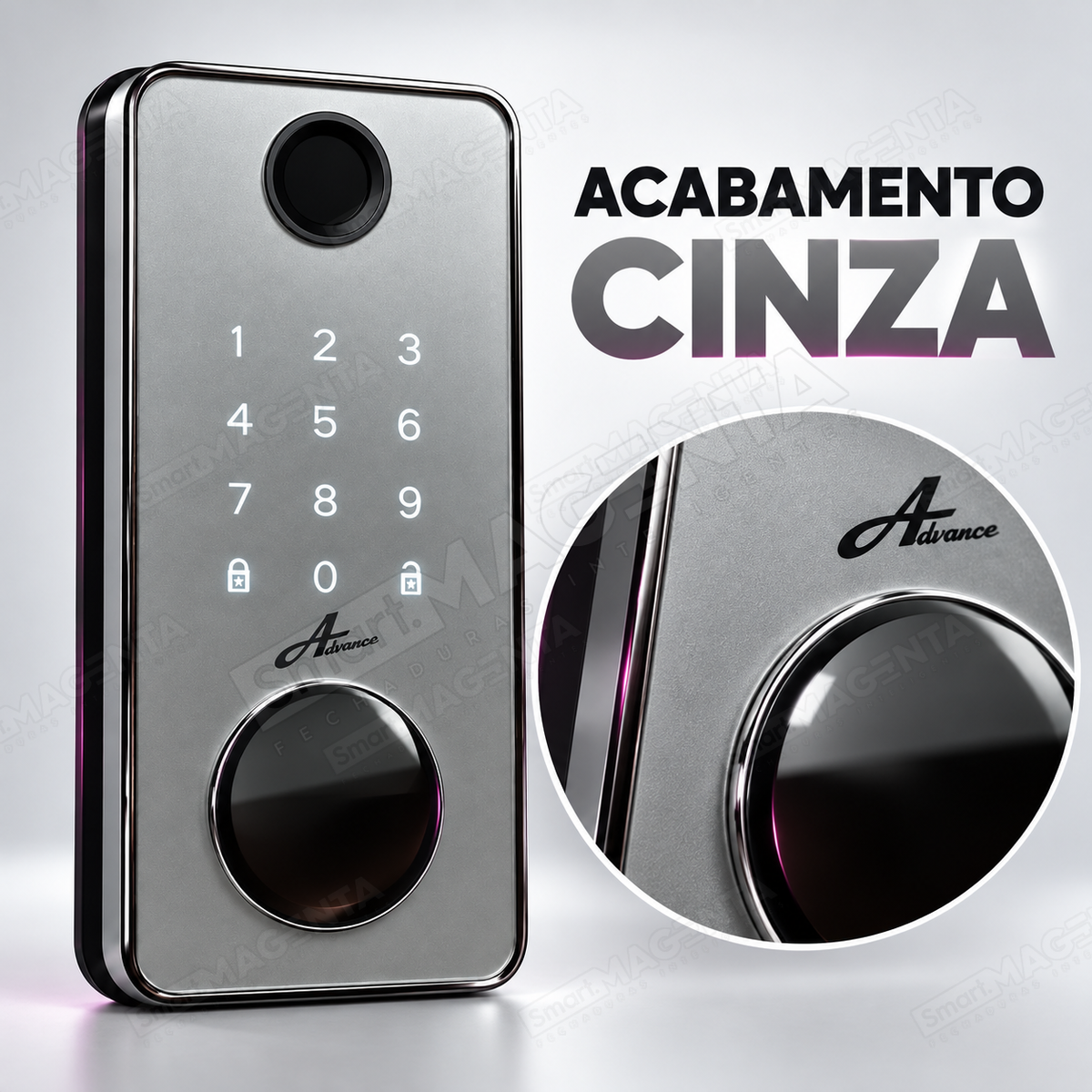 Fechadura Eletrônica Advance 8600A Cinza Ttlock Rolete com hub Wi-Fi: acabamento