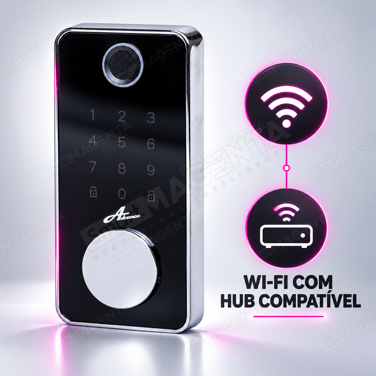 Fechadura Eletrônica Advance 8600A Preta TTlock Rolete com hub Wi-fi: wifi hub