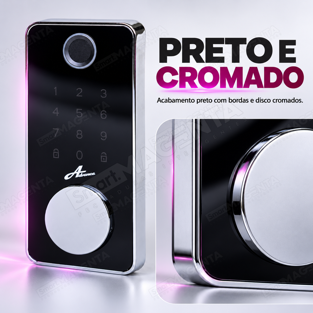 Fechadura Eletrônica Advance 8600A Preta TTlock Rolete com hub Wi-fi: acabamento
