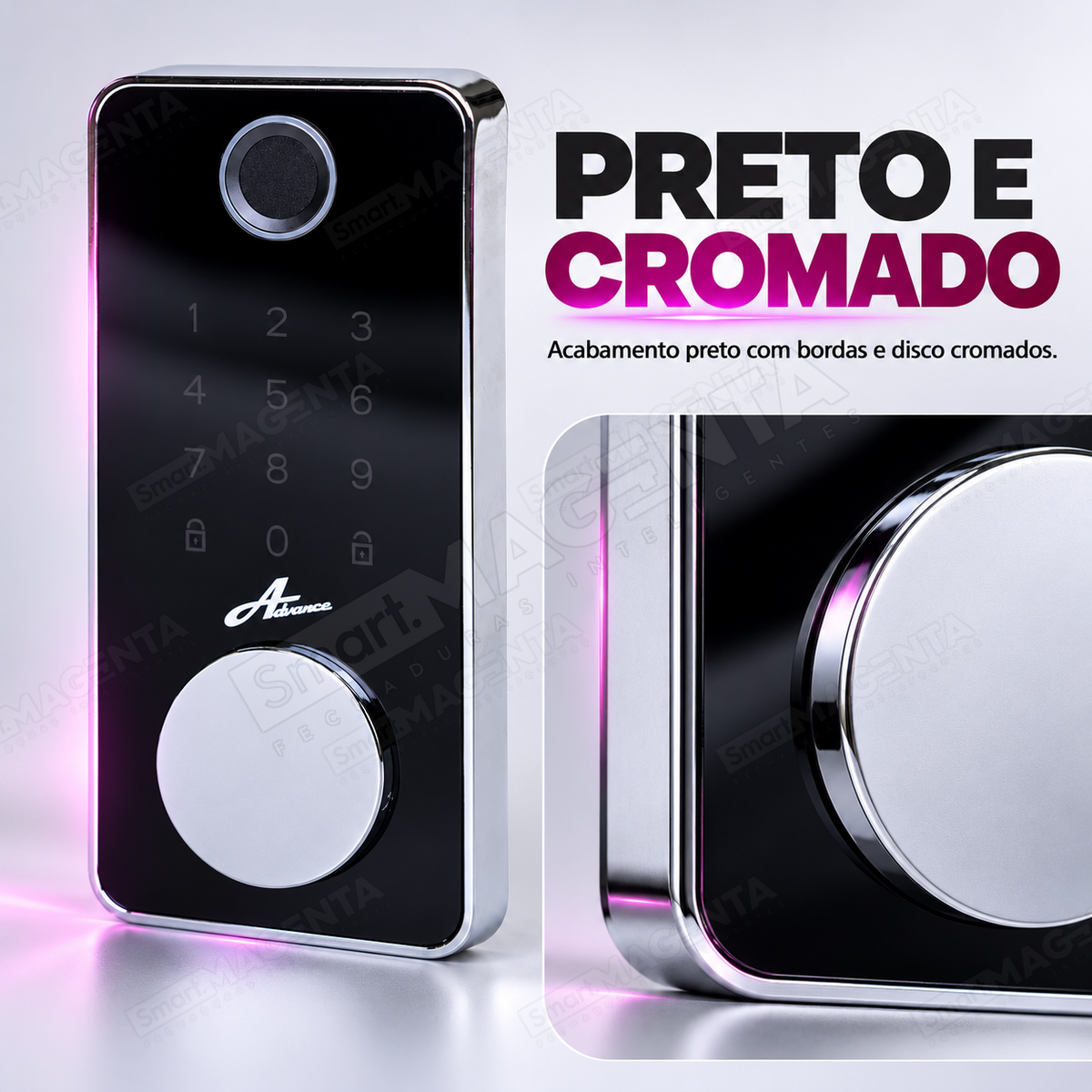 Fechadura Eletrônica Advance 8600A Preta TTlock Rolete com hub Wi-fi: acabamento