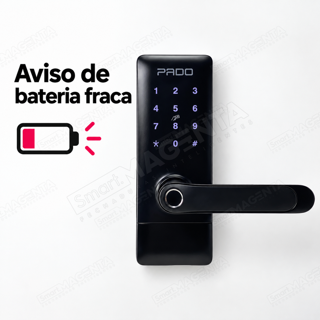 Fechadura Digital Pado FDE300w: aviso de bateria fraca