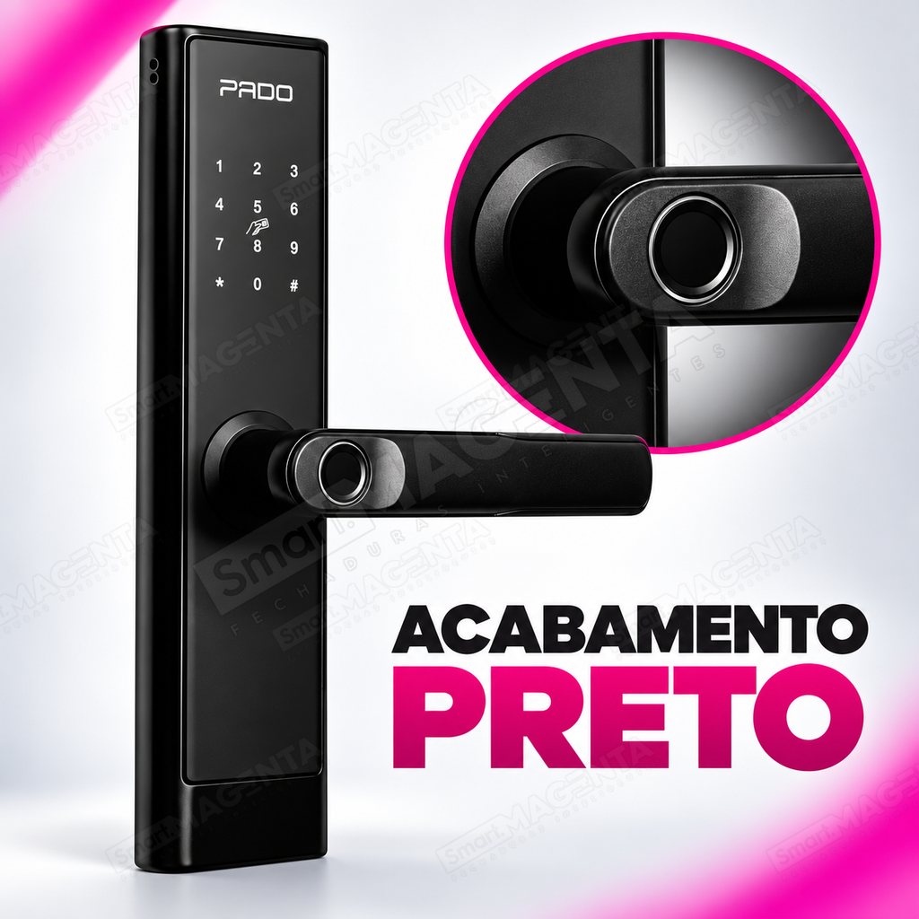 Kit Fechadura Digital Pado FDE250 + Gateway G2: acabamento preto