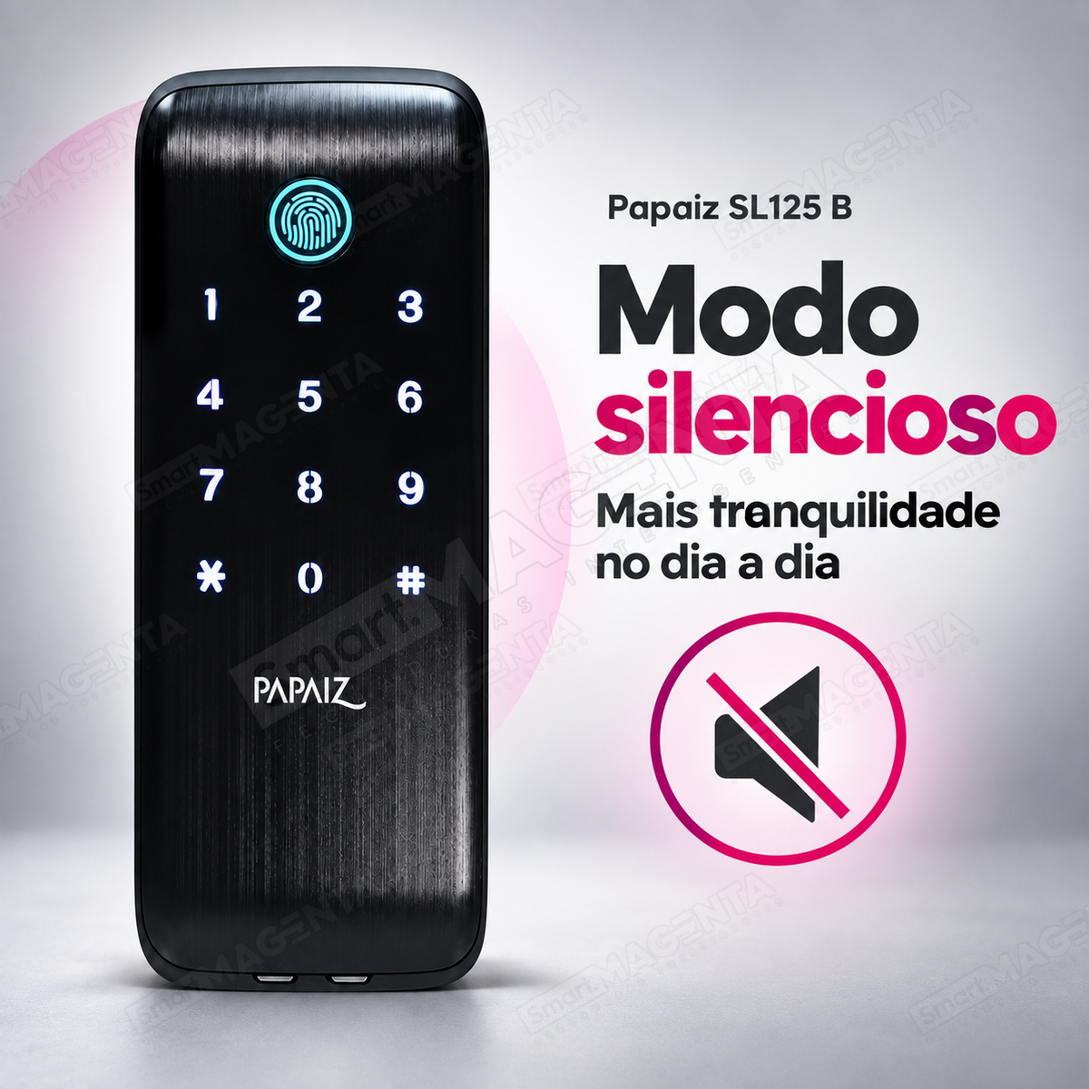 Fechadura Digital Papaiz SL125 B: modo silencioso