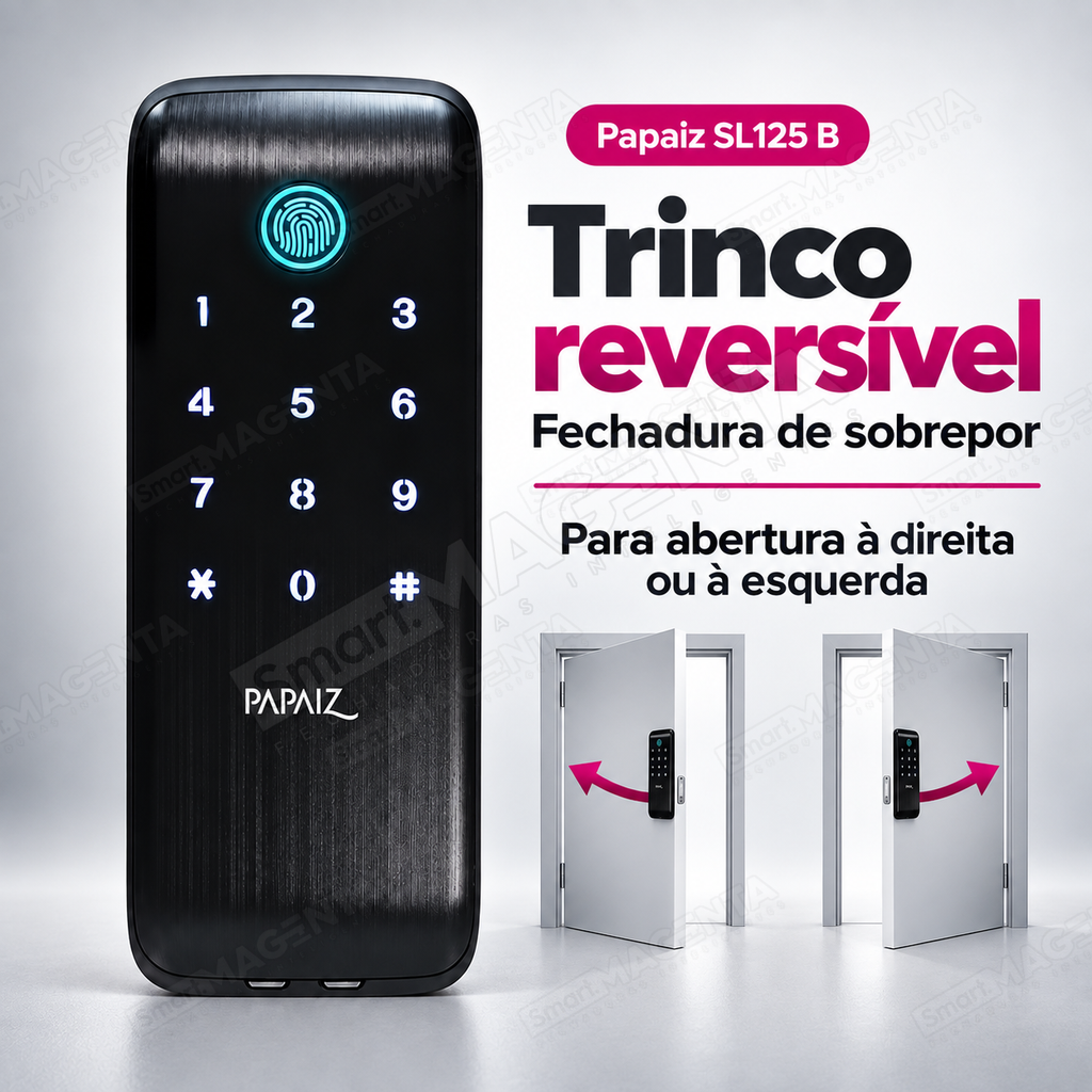 Fechadura Digital Papaiz SL125 B: trinco reversível