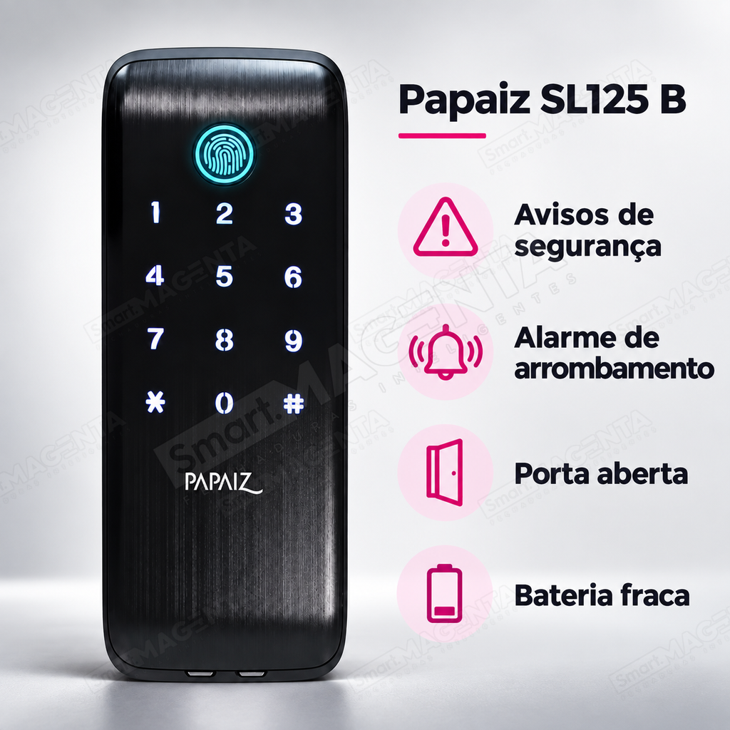 Fechadura Digital Papaiz SL125 B: alarmes