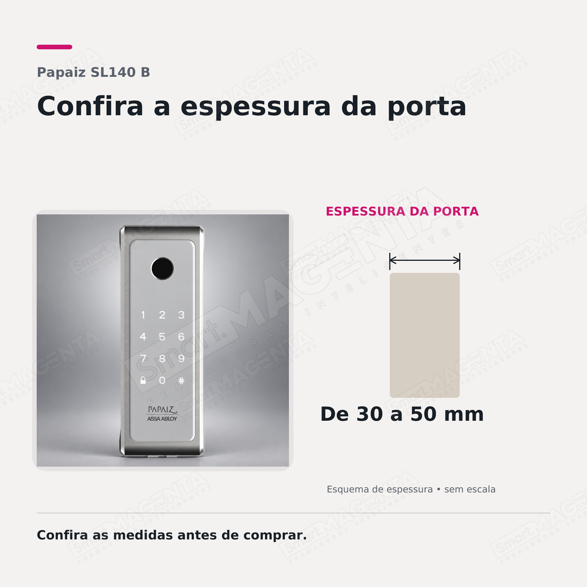 Fechadura Digital Papaiz SL140 B: espessura de porta