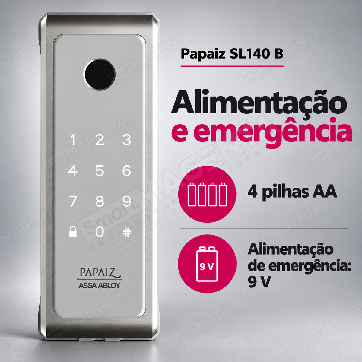 Fechadura Digital Papaiz SL140 B: alimentação emergência