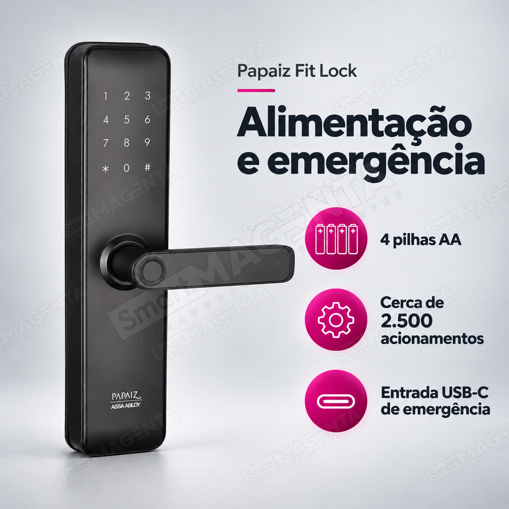 Fechadura Digital Papaiz Fit Lock: alimentação emergência
