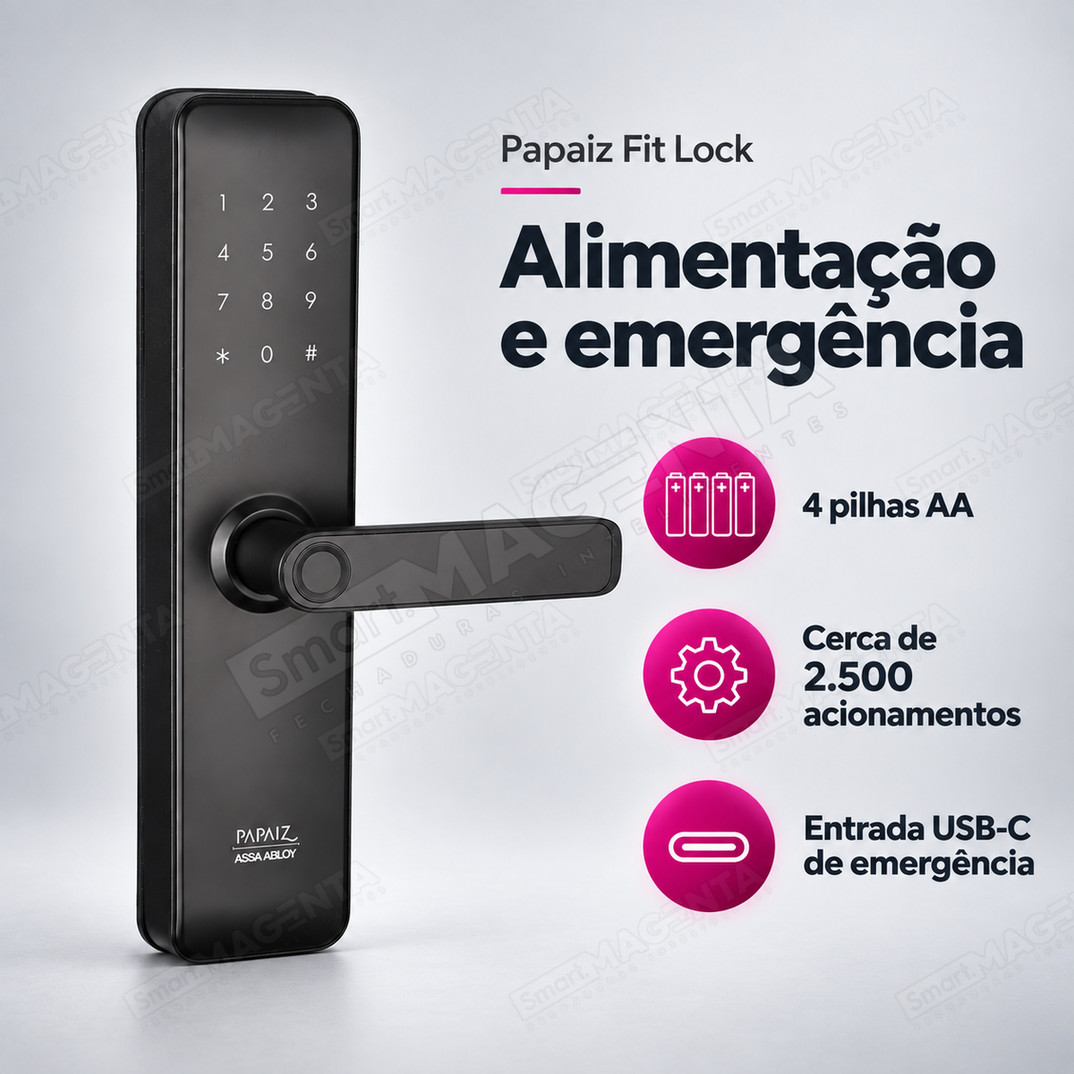 Fechadura Digital Papaiz Fit Lock: alimentação emergência