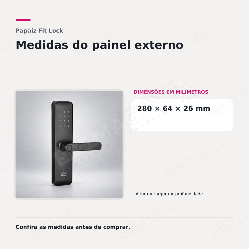 Fechadura Digital Papaiz Fit Lock: medidas