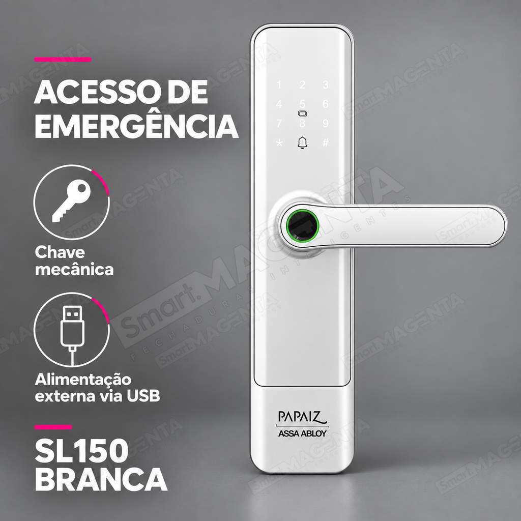 Fechadura Digital Papaiz SL150 Branca: emergência