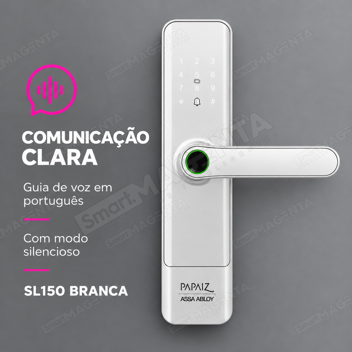 Fechadura Digital Papaiz SL150 Branca: voz e silencio