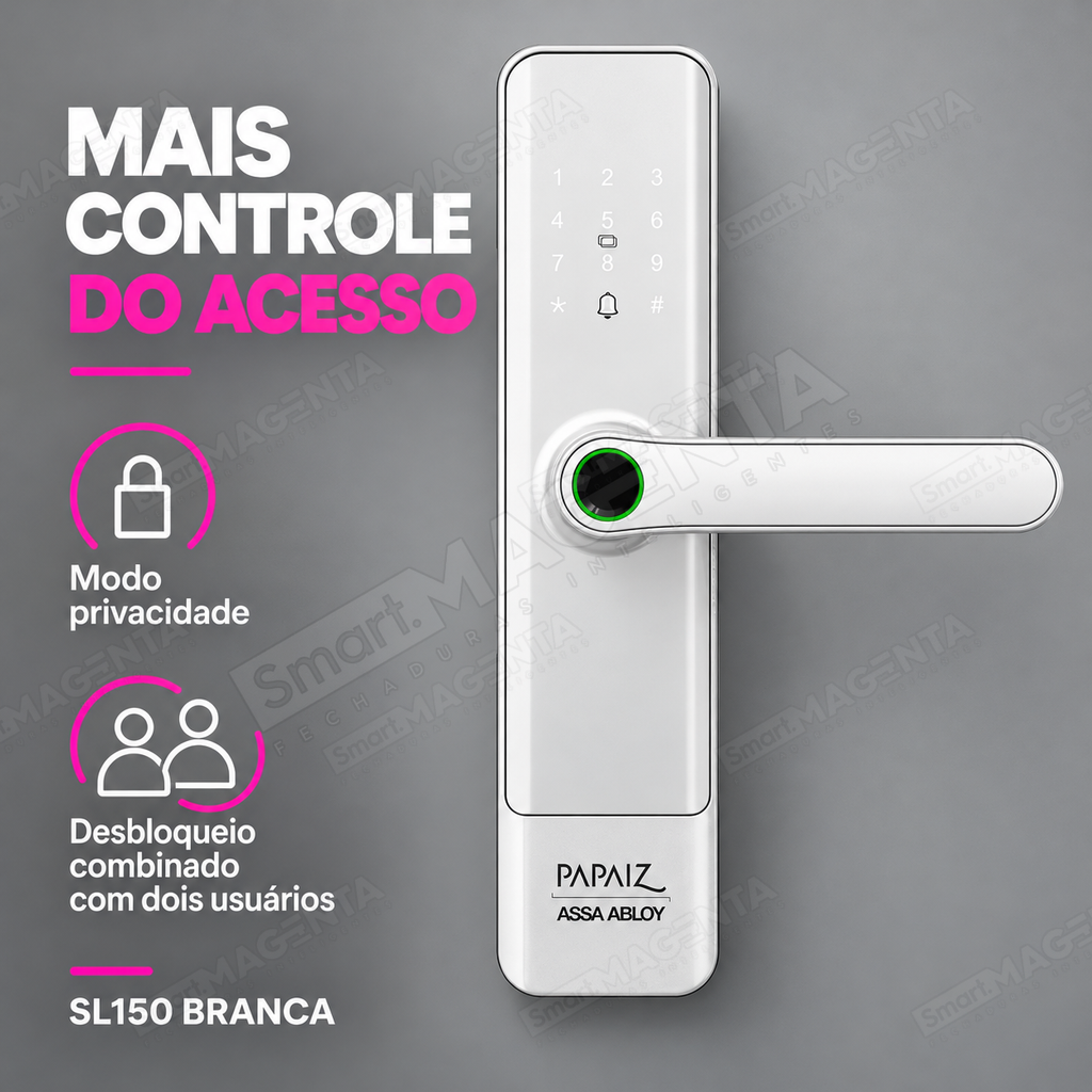 Fechadura Digital Papaiz SL150 Branca: privacidade